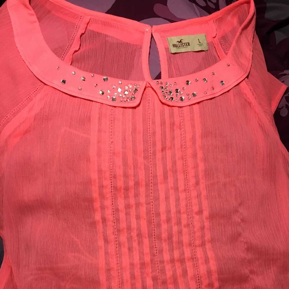 Hollister Pink/Coral Sheer Blouse